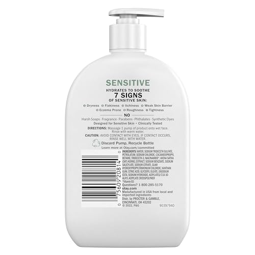 Olay Sensitive Facial Cleanser with Oat Extract Gentle Cream Cleanser, 16 fl oz