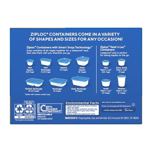 Ziploc® Brand, Food Storage Containers, Smart Snap Technology, Mini Rectangle, 4 ct