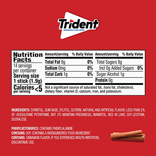 Trident Cinnamon Sugar Free Gum, 24 Packs of 14 Pieces (336 Total Pieces)