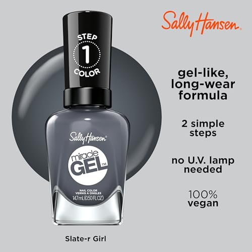 Sally Hansen Miracle Gel™, Slate-r Girl, Long Lasting, Gel-Like Formula, No UV Lamp Needed, Grey Nail Polish