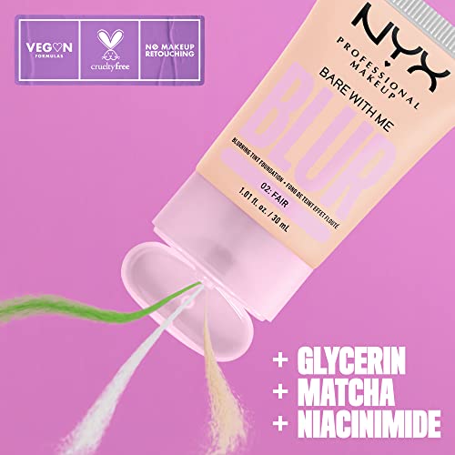 NYX PROFESSIONAL MAKEUP Bare With Me Blur Skin Tint Foundation Make Up with Matcha, Glycerin & Niacinamide - Fair
