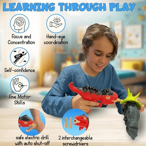 Build your own Dinosaur - Glows in the Dark and Roars - Movable Pieces - Fun and Educational STEM Screw Together Build Toys - Ages 3+