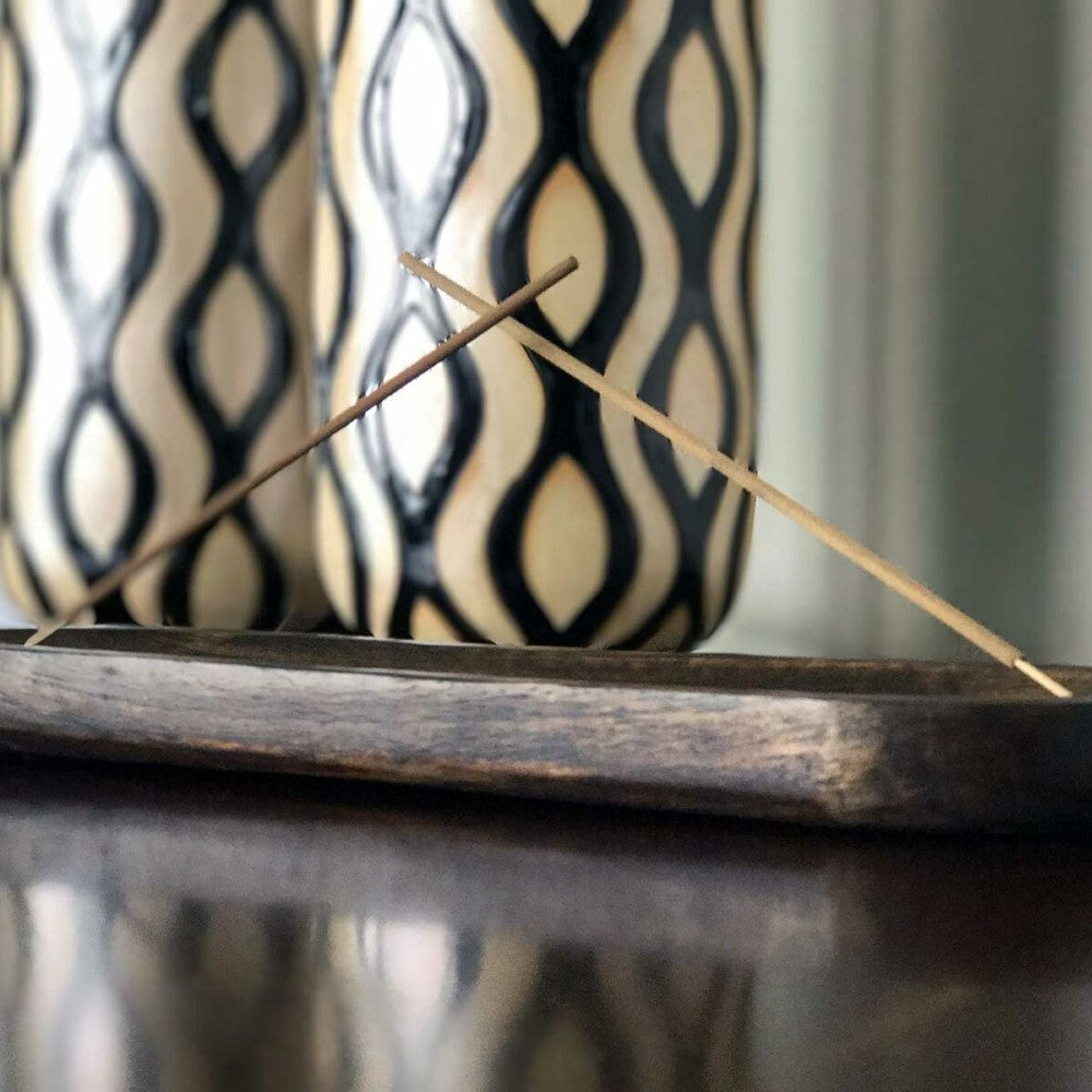 Kasa Style Wood Double Incense Sticks Holder Burner - Large Ash Catcher Handmade