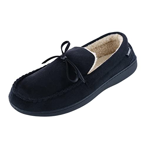 Isotoner Men's Microsuede Nigel Moccasin Slipper, XXL 12-13, Black