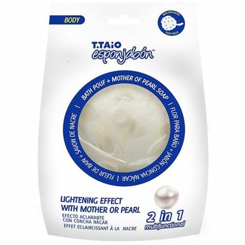 T.Taio Esponjabon Mother of Pearl Shower Bath Pouf Soap Sponge, Skin Lightening Effect, 1 Pouf