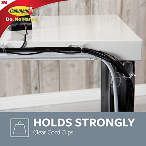 Command Round Cord Clips, Clear, Damage Free Organizing, 4 Cord Clips and 5 Strips