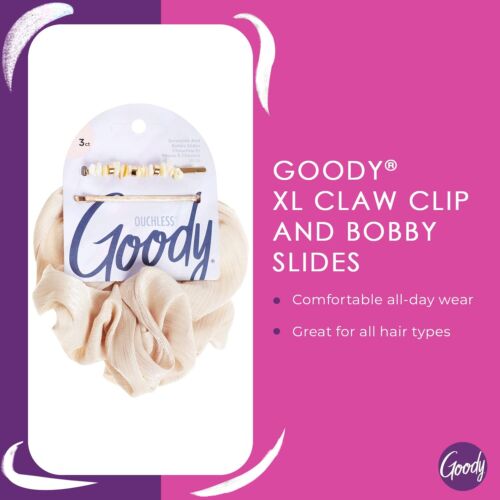 Goody XL Scrunchie and Bobby Slides Bundle - 3 Count, Winter Solstice Collection - Ouchless Hair Accessories for Men, Women, Boys & Girls - Style With Ease & Keep Your Hair Secured - All Hair Types