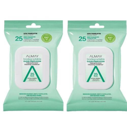 Almay Biodegradable Clear Complexion Makeup Remover Cleansing Towelettes, 25 wipes (2 Pack)