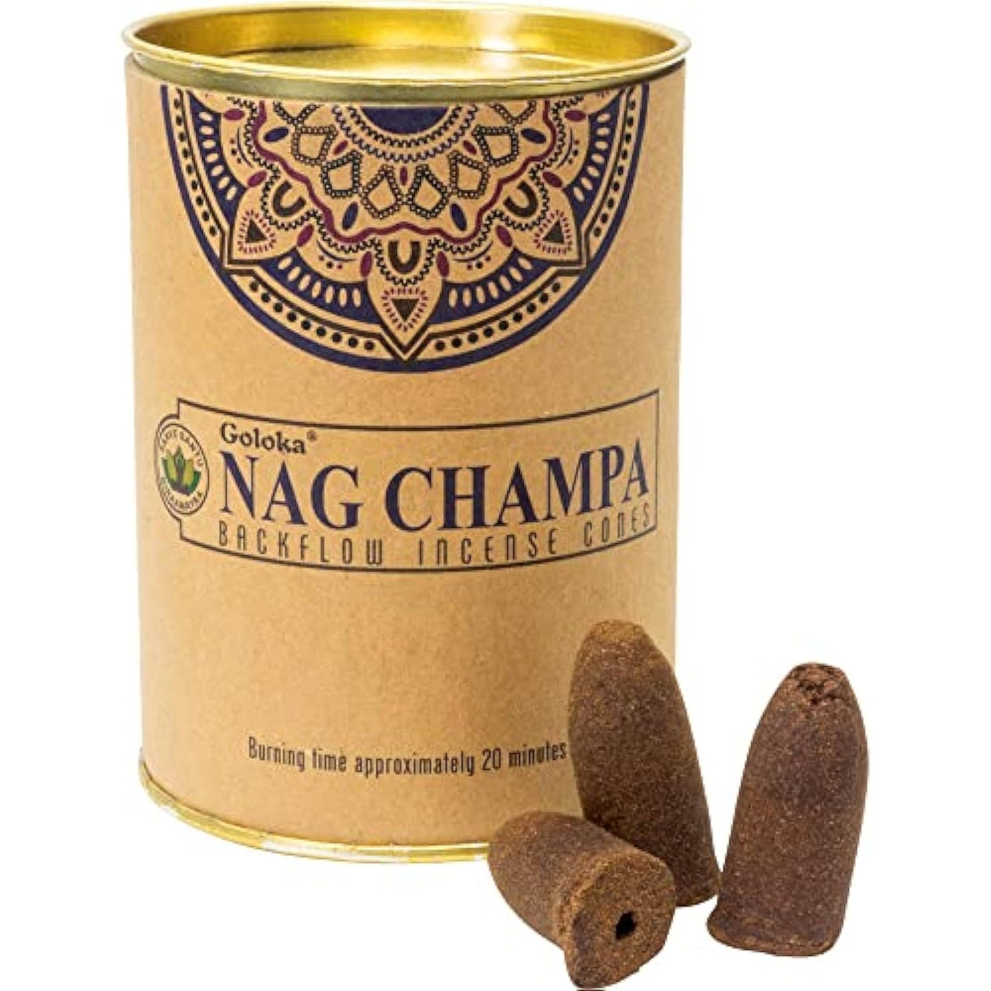 Goloka Backflow Incense Cones Sandalwood Nag Chanpa Palo Santo White Sage 24 Pcs (Nag Champa)