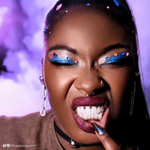 Lottie London x Harley Quinn Face & Body Gems in Pouts & Pigtails, Easy-to-use self-Adhesive face and Body gems for a Pink and Blue, Bejewelled Finish