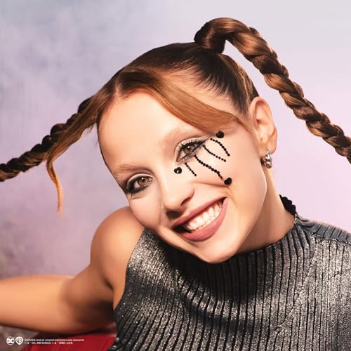 Lottie London x Harley Quinn Face & Body Gems in Toxic Love, Easy-to-use self-adhesive face and body gems for a black, bejewelled finish