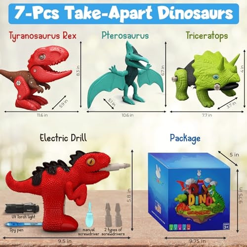 Build your own Dinosaur - Glows in the Dark and Roars - Movable Pieces - Fun and Educational STEM Screw Together Build Toys - Ages 3+