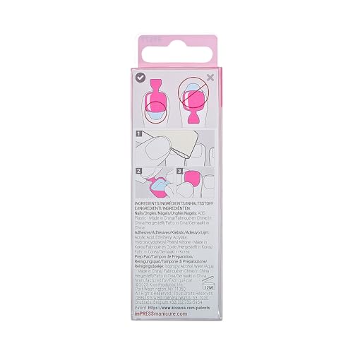 KISS imPRESS Color No Glue Pedi Press-On Toenails, Medium Pink, Squoval Shape, Includes 24 Nails, Prep Pad, 1 Manicure Stick, 1 Mini File