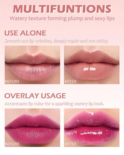 Clear Glitter Lip Gloss Lip Plumper, Hydrating Lip Glow Oil Plumping Lip Oil Gloss, Long Lasting Moisturizing Nude Pink Tinted Jelly Lip Gloss, Shimmer Juicy Bomb Lipgloss Lip Glaze for Women Girls-03