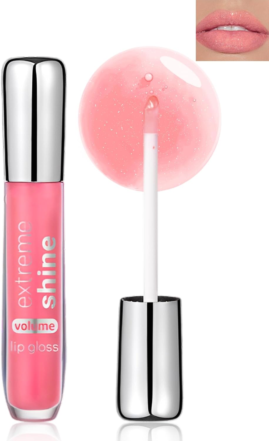 Clear Glitter Lip Gloss Lip Plumper, Hydrating Lip Glow Oil Plumping Lip Oil Gloss, Long Lasting Moisturizing Nude Pink Tinted Jelly Lip Gloss, Shimmer Juicy Bomb Lipgloss Lip Glaze for Women Girls-03