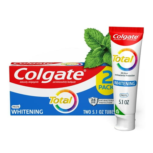 Colgate Total Whitening Toothpaste, Mint, 2 Pack, 5.1 Oz Tubes