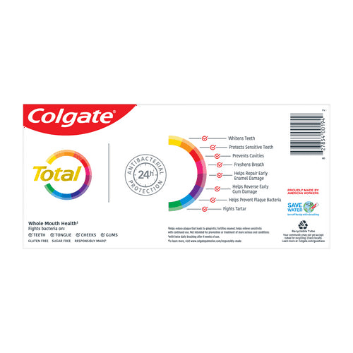 Colgate Total Whitening Toothpaste, Mint, 2 Pack, 5.1 Oz Tubes