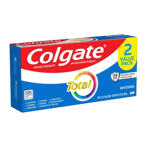 Colgate Total Whitening Toothpaste, Mint, 2 Pack, 5.1 Oz Tubes