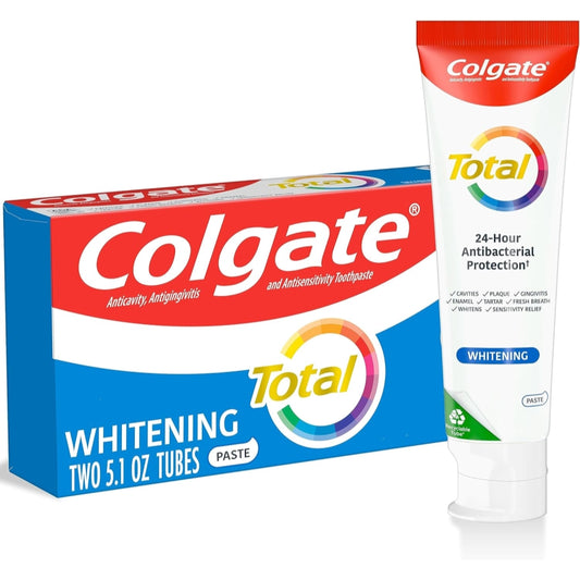 Colgate Total Whitening Toothpaste, Mint, 2 Pack, 5.1 Oz Tubes