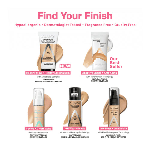 Almay Skin Perfecting Healthy Biome Foundation Makeup, SPF 25, 150 Tan, 1 fl oz