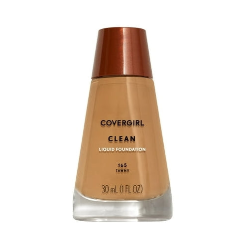 COVERGIRL Clean Liquid Foundation, 165 Tawny, 1 fl oz, Liquid Foundation, Moisturizing Foundation, Lightweight Foundation, Cruelty-Free Foundation, Unscented Foundation