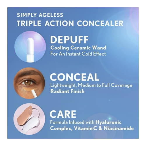 COVERGIRL Simply Ageless Triple Action Concealer, 370 Toasted Almond, 0.24 fl oz