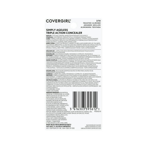 COVERGIRL Simply Ageless Triple Action Concealer, 370 Toasted Almond, 0.24 fl oz