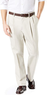Dockers Men's Classic Fit Signature Lux Cotton Stretch Pants-Pleated, Tan, 40W x 29L
