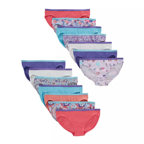 Hanes Girls Underwear Bikini 14-Pack, 12, Assorted
