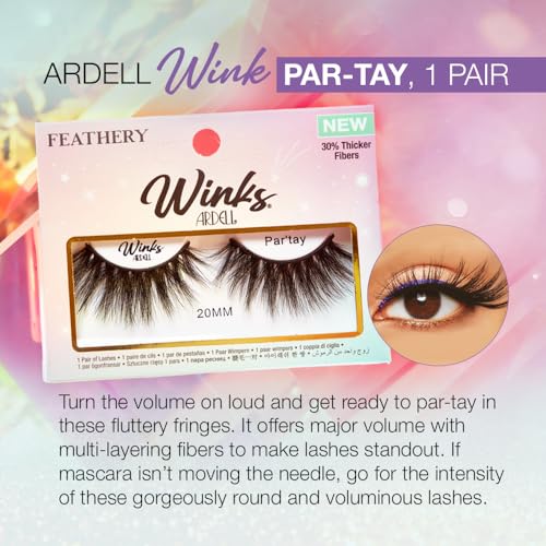 Ardell Winks Par-tay Lashes, Full Volume, 20mm Ultra-Long, Feathered and Fluttery, Black Band