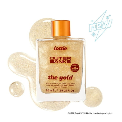 Lottie London X Outer Banks The Gold Body Dry Oil, Illuminating Golden Oil, 1.69 fl oz