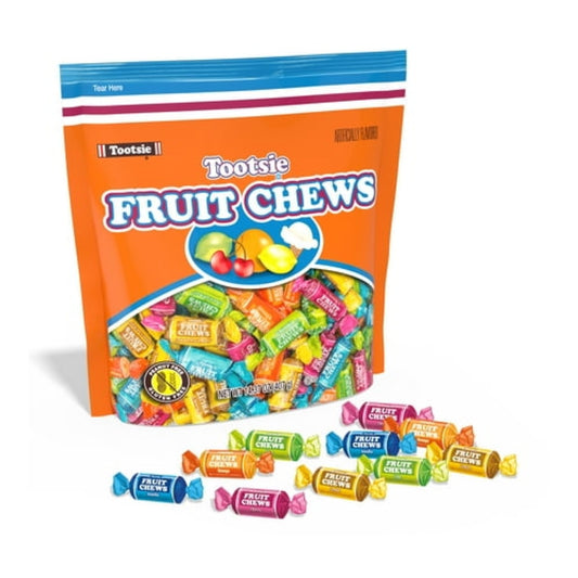 Tootsie Roll Fruit Chews, Assorted Fruit Flavors, 14.37 oz. Gluten Free, Peanut Free. Contains Milk and Soy.