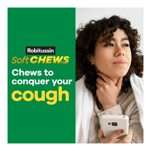 Robitussin Soft Chews, Long-Acting Cough Relief Cold Medicine, Berry Flavor, 20Ct Chewable Tablets