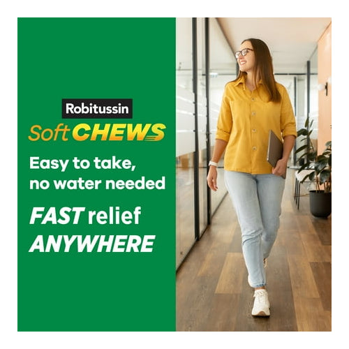Robitussin Soft Chews, Long-Acting Cough Relief Cold Medicine, Berry Flavor, 20Ct Chewable Tablets