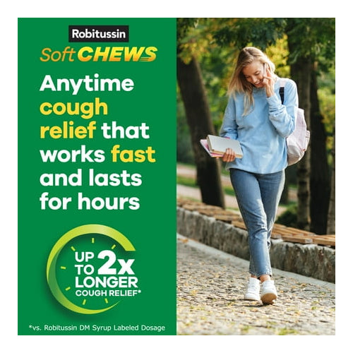 Robitussin Soft Chews, Long-Acting Cough Relief Cold Medicine, Berry Flavor, 20Ct Chewable Tablets