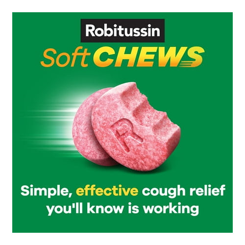 Robitussin Soft Chews, Long-Acting Cough Relief Cold Medicine, Berry Flavor, 20Ct Chewable Tablets