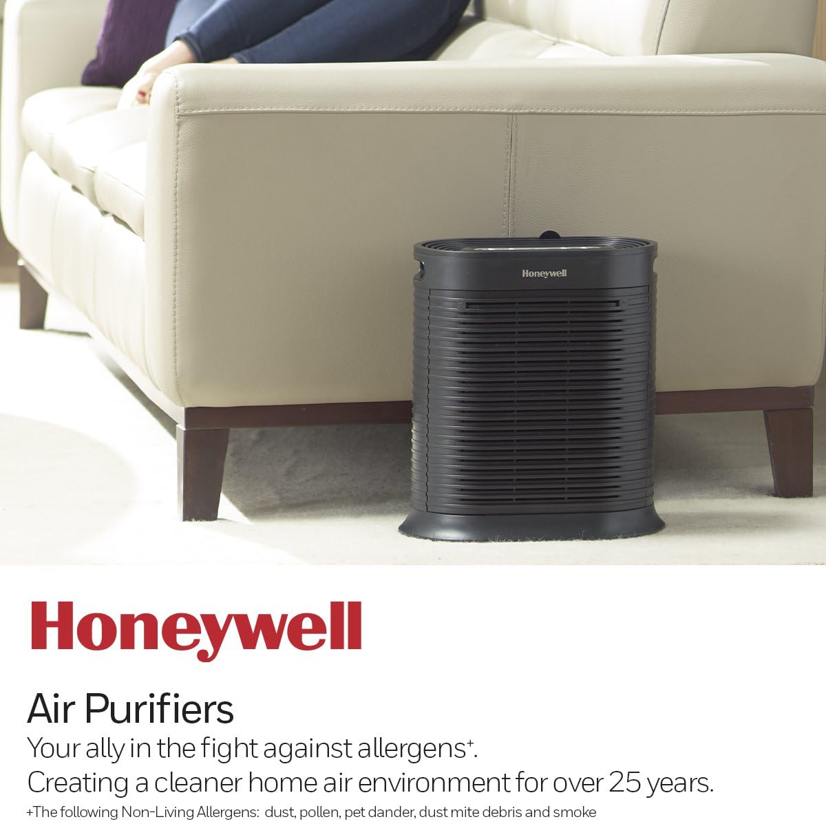 Honeywell HPA100 HEPA Air Purifier for Medium Rooms - Microscopic Airborne Allergen+ Reducer, Cleans Up To 750 Sq Ft in 1 Hour - Wildfire/Smoke, Pollen, Pet Dander, and Dust Air Purifier – Black