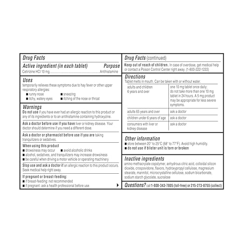 Zyrtec 24 Hour Allergy Relief Dissolving Tablets with 10 mg Cetirizine HCl Antihistamine, Allergy Medicine for Relief from Allergies Caused by Ragweed & Tree Pollen, Citrus Flavor, 24 ct