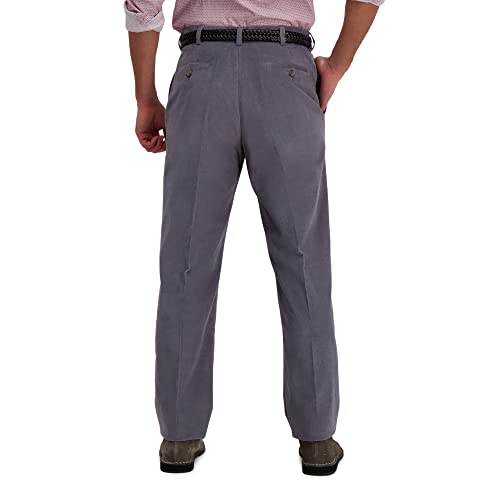 Haggar mens Stretch Corduroy Expandable Waist Classic Fit Flat Front Pants, Charcoal, 36W x 30L US