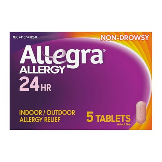 Allegra Adult Non-Drowsy Antihistamine Tablets, 5-Count, 24-Hour Allergy Relief, 180 mg