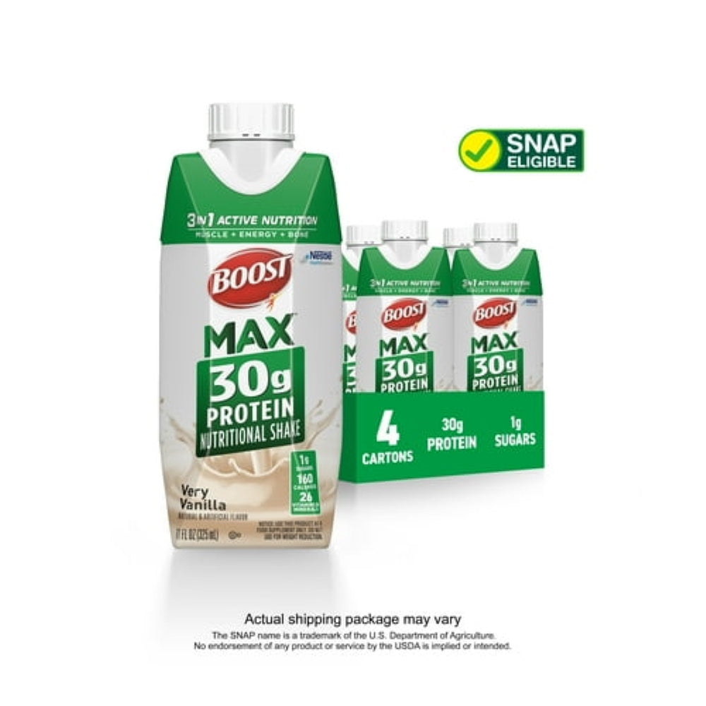 BOOST Max Protein Nutritional Shake, Very Vanilla, 30g Protein, 4 -11 FL OZ (325 mL) Cartons