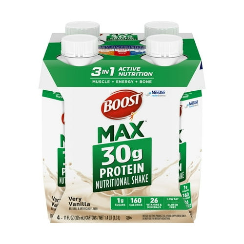 BOOST Max Protein Nutritional Shake, Very Vanilla, 30g Protein, 4 -11 FL OZ (325 mL) Cartons
