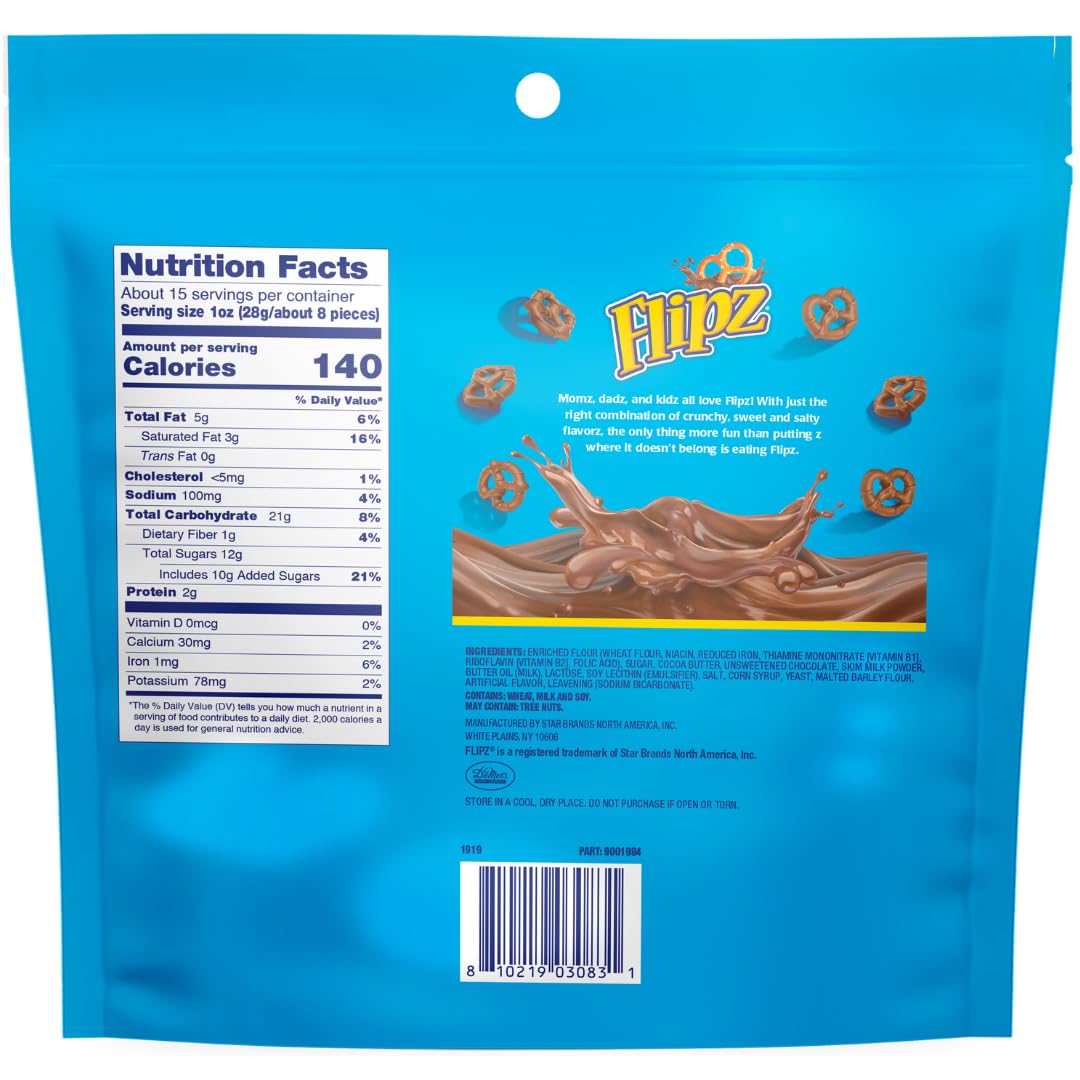 Flipz, Milk Chocolate Covered Pretzel Family Size, 15 Ounce