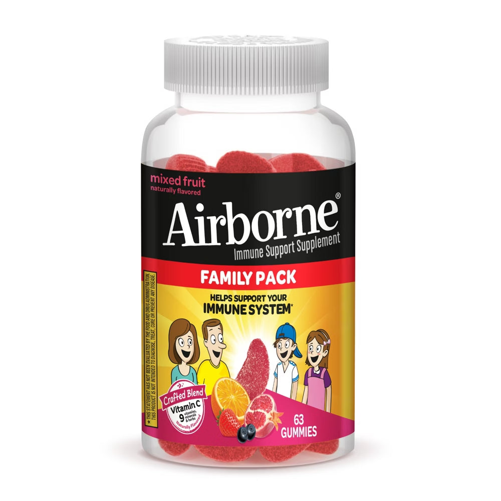 NEW Airborne Immune Support Supplement 63 Gummies Mixed Fruit
