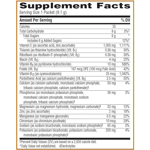Emergen-C 1000mg Vitamin C Powder for Daily Immune Support Caffeine Free Vitamin C Supplements with Zinc and Manganese, B Vitamins and Electrolytes, Super Orange Flavor - 10 Count