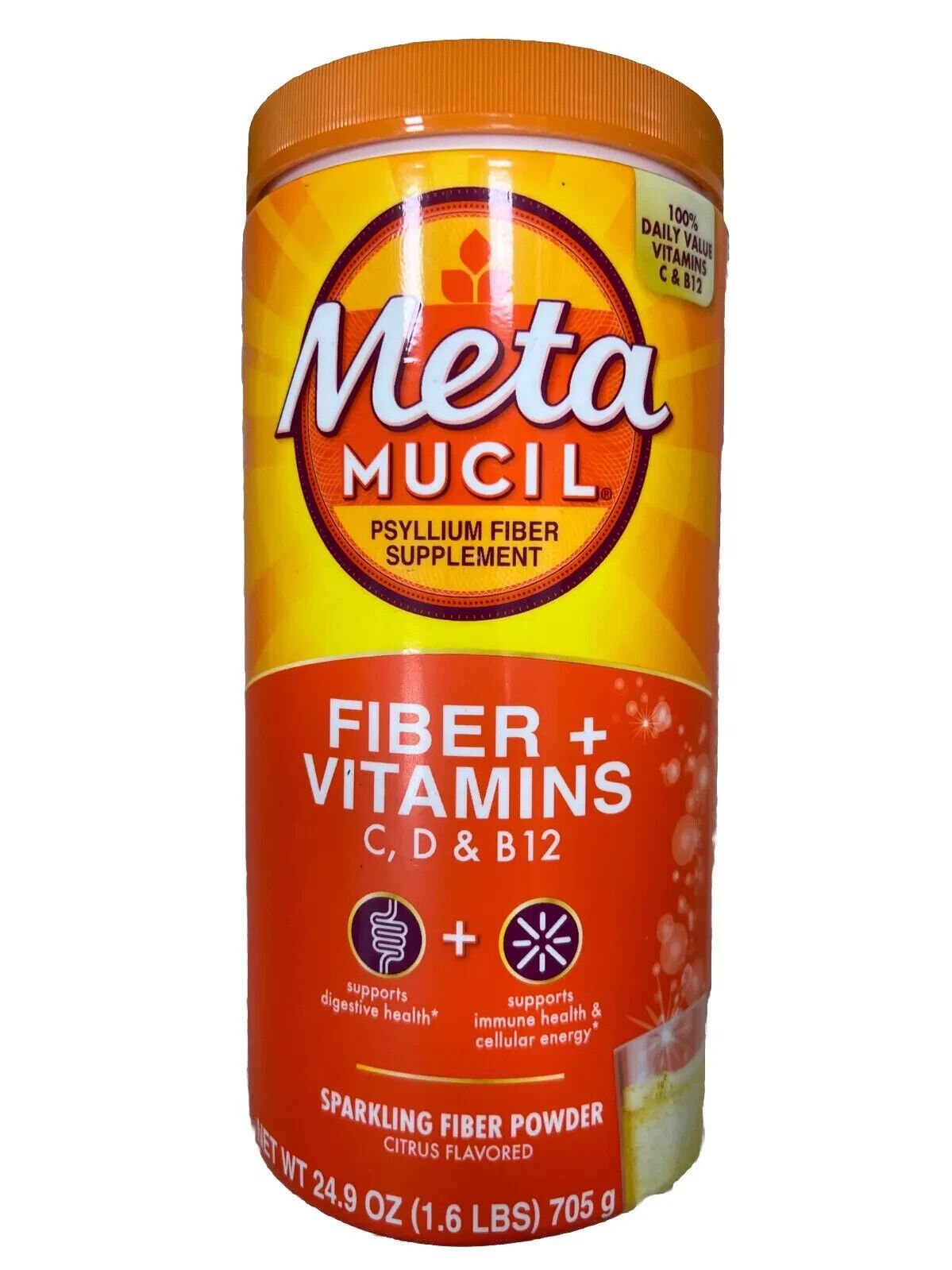MetaMucil Fiber+Vitamins C,D & B12 Sparkling Powder 24.9oz EXP 04/2026