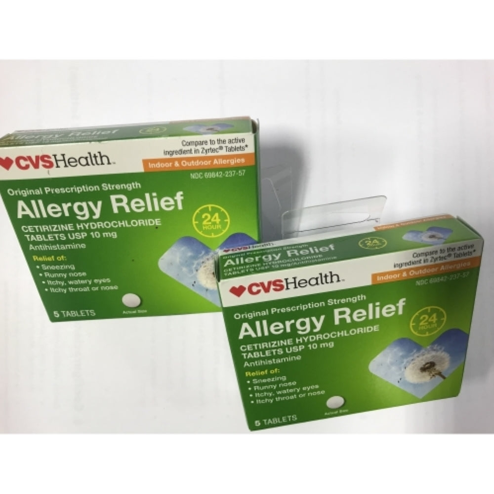 CVS Allergy Relief Cetirizine Hydrochloride Tablets 5 Ct, 2Pk SEE DESCRIPTION