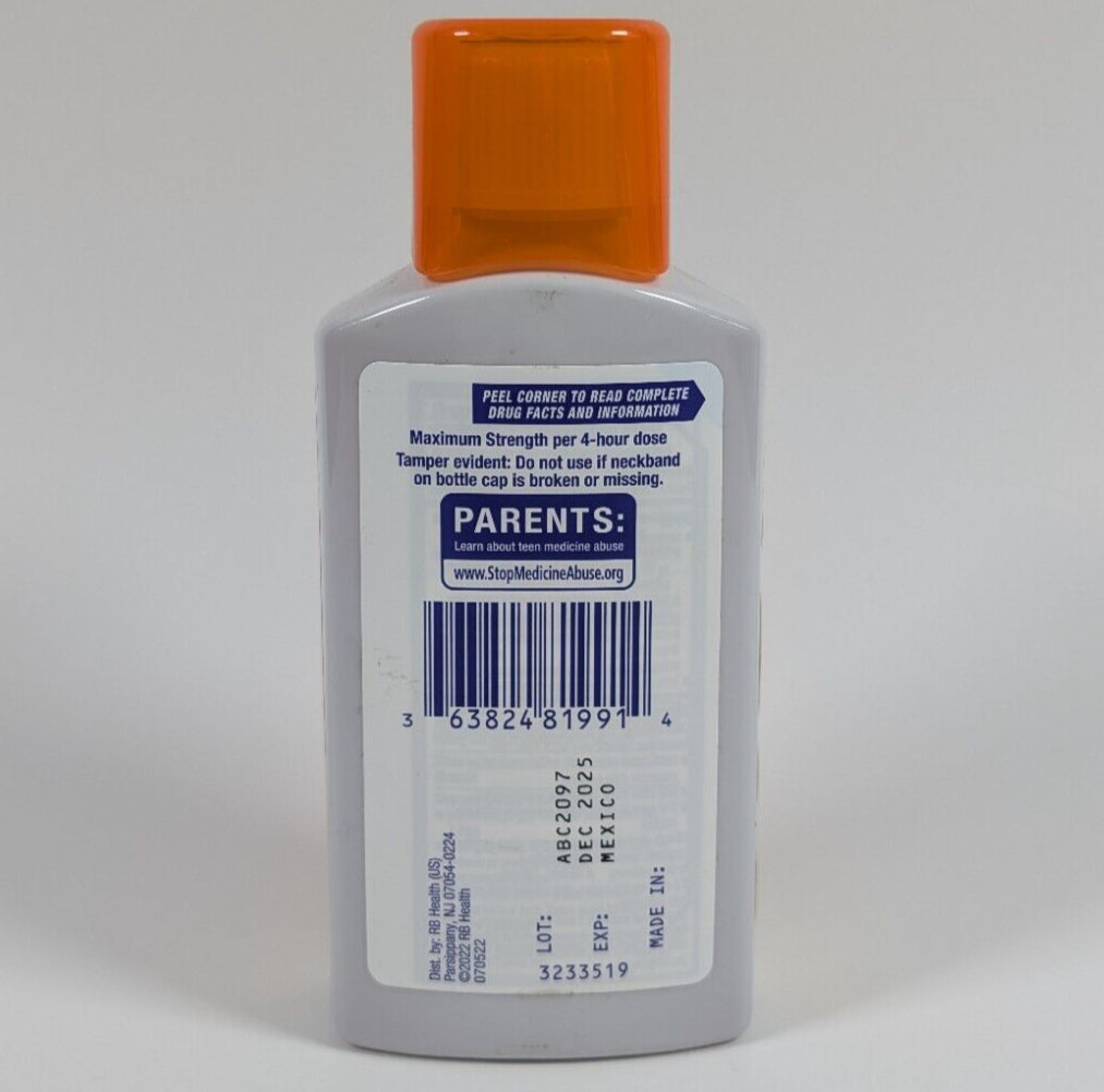 Delsym Cough + Sore Throat Pain & Fever Liquid Honey Flavor 6 fl oz Exp 12/25