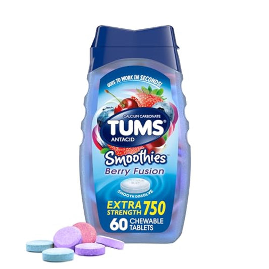 TUMS Antacid Smoothies Berry Fusion Tablets 60 Count EXP 04/2027
