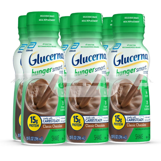 Glucerna Hunger Smart Shake, Diabetic Drink to Support Blood Sugar Management, 15g Protein, 180 Calories, Classic Chocolate, 10-fl-oz Bottle, 6 Count